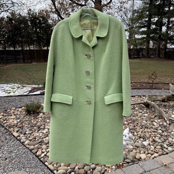 Unknown Jackets & Blazers - Vintage 50's-60's Coat Size L/XL Mint Green Bouclé Single Breasted Notched Colla